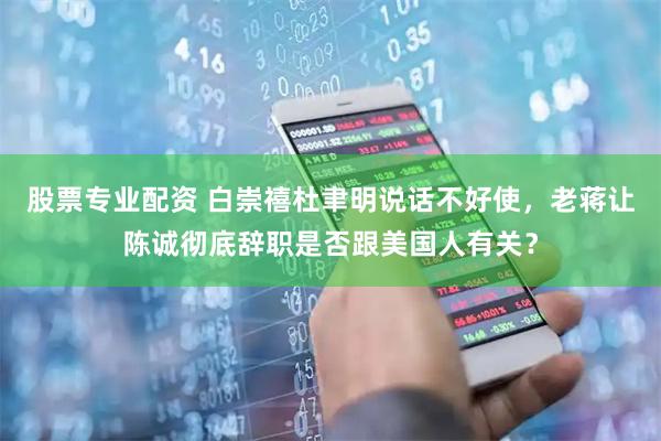 股票专业配资 白崇禧杜聿明说话不好使，老蒋让陈诚彻底辞职是否跟美国人有关？